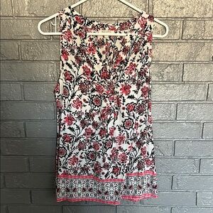 White and Pink Floral Sleeveless Tank Top